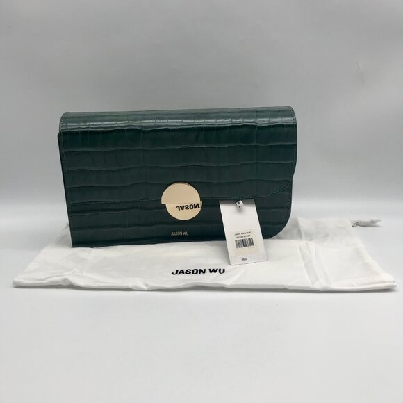 Jason Wu Sage Leaf Croc Embossed Orbit Leather Clutch - Picture 10 of 11